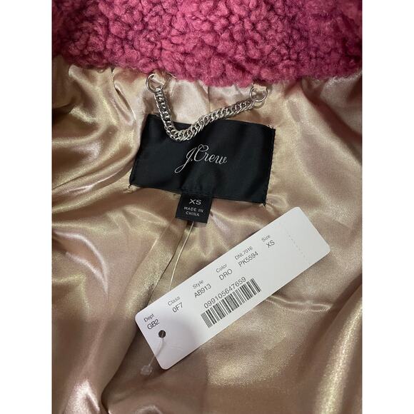 NWT J. CREW COAT XS PINK TEDDY SHERPA TOPCOAT PREPPY WINTER LONGLINE - Picture 4 of 15